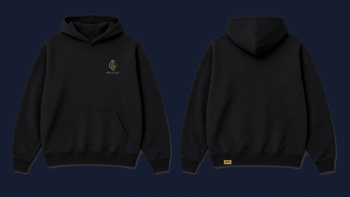 The Union Hoodie in Black & Gold, front and back