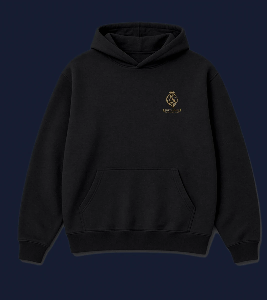 The Union Hoodie in Black & Gold, front view