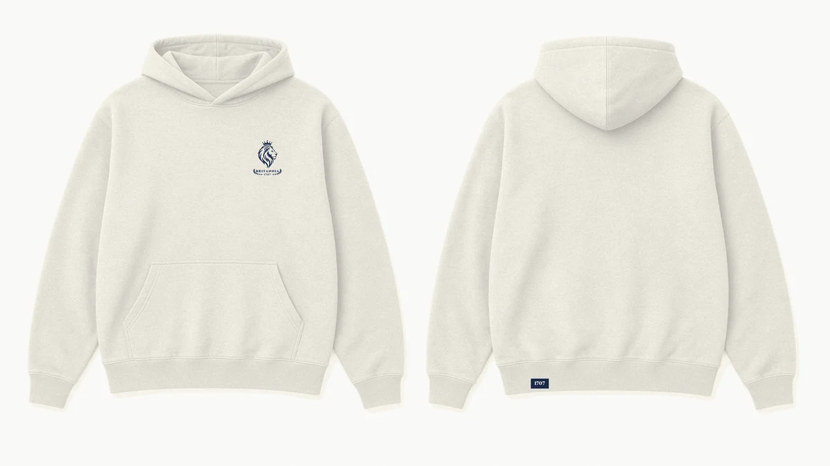 The Union Hoodie in Cream, front and back
