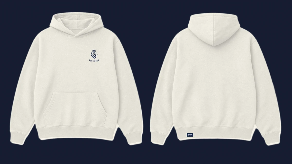 The Union Hoodie in Cream, front and back