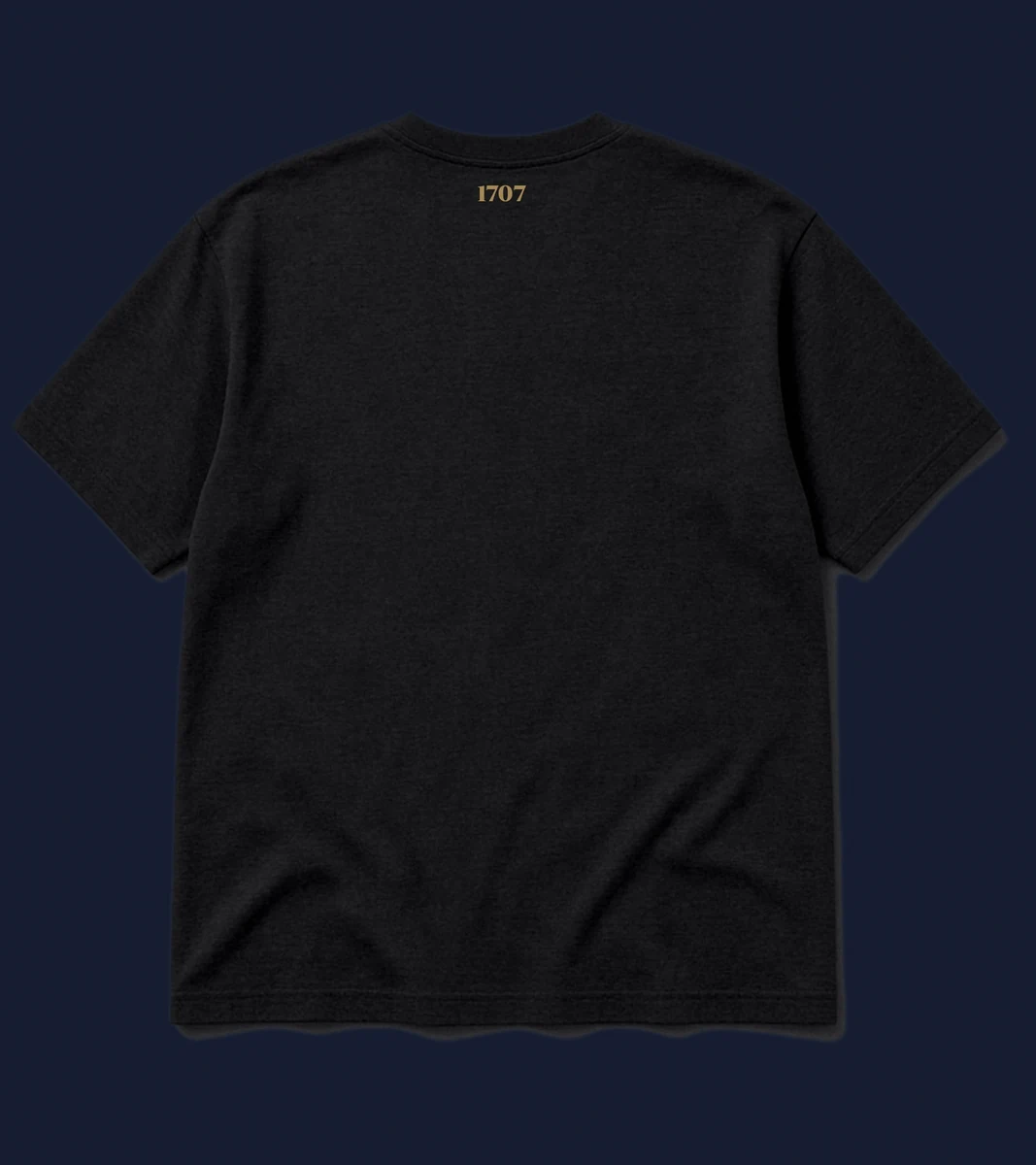 The 1707 Tee in Black & Gold, back view
