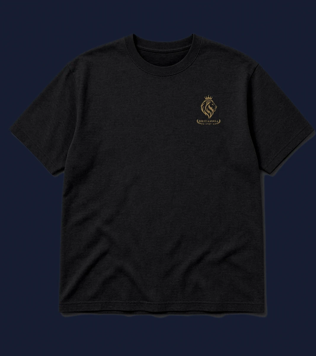 The 1707 Tee in Black & Gold, front view