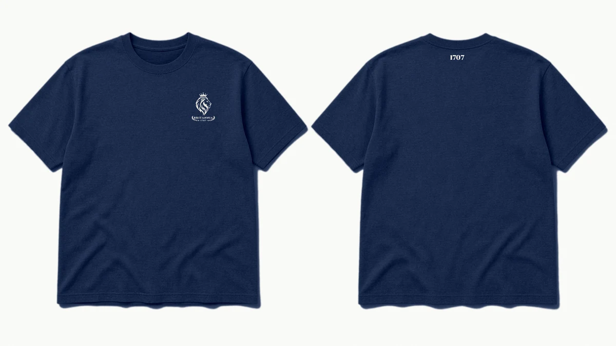 The 1707 Tee in Navy, front and back